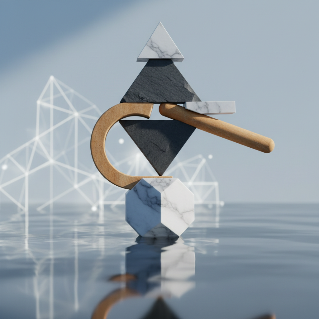Abstrakte geometrische Steinformation im Gleichgewicht, symbolisch für das wissenschaftliche Verständnis von Balance und Stabilität